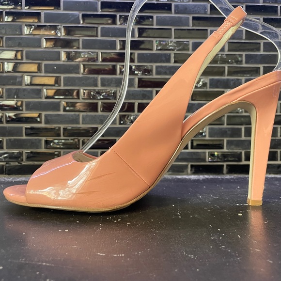 BCBGeneration Pink Peep Toe Slingback Patent Leather Heels - Picture 4 of 9